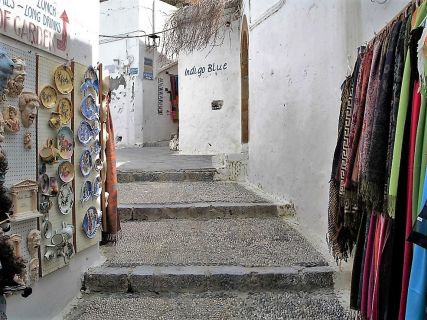 Narrow-cobbled streets of Lindos village